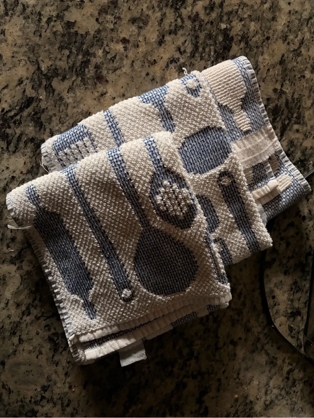 Blue and White Reversible Kitchen Hand Towels - Textured Set of 3